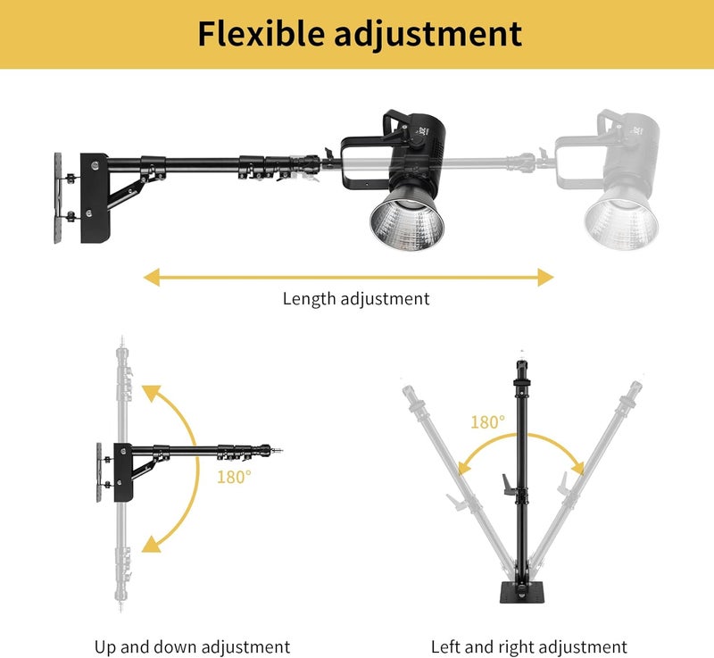 Meking Ring Light Wall Mount Boom Arm 39.37inch/100cm, for Strobe Light, Photography, Softbox, Reflector, Support 180 Degree Rotation - Image 3